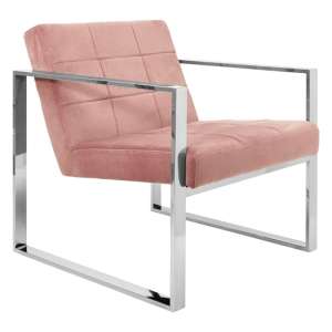 Sceptrum Velvet Lounge Chair With Steel Frame In Pink