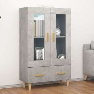 Scipo Wooden Highboard With 2 Doors 1 Drawers In Concrete Effect