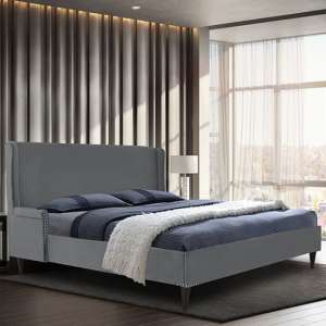 Scottsbluff Plush Velvet Small Double Bed In Grey