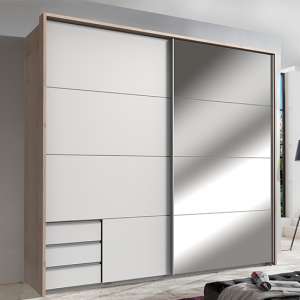 Seattle Sliding Door Mirrored Wardrobe In White And Hickory Oak
