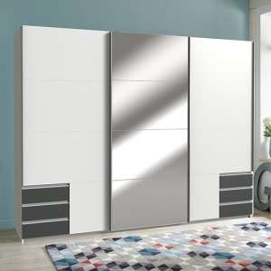 Seattle Sliding Mirrored Wide Wardrobe In White And Graphite