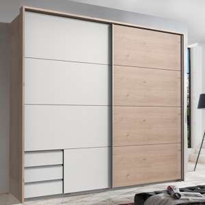 Seattle Sliding Door Wooden Wardrobe In White And Hickory Oak