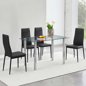 Silo Clear Glass Dining Table With 4 Oriel Black Chairs