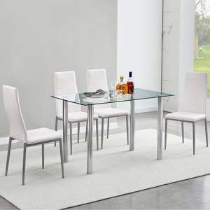 Silo Clear Glass Dining Table With 4 Oriel White Chairs