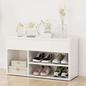 Seim High Gloss Shoe Storage Bench With 2 Shelves In White