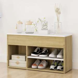 Seim Wooden Shoe Storage Bench With 2 Shelves In White Oak