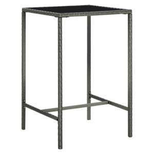 Selah 70cm Glass Top Bar Table With Poly Rattan Frame In Grey