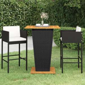 Selah Large Wooden Top Bar Table With 2 Avyanna Chairs In Black