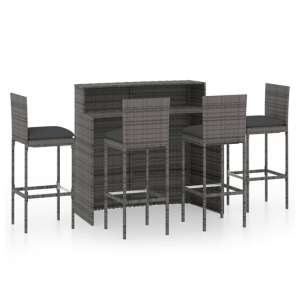 Selah Poly Rattan Bar Table With 4 Audriana Chairs In Grey