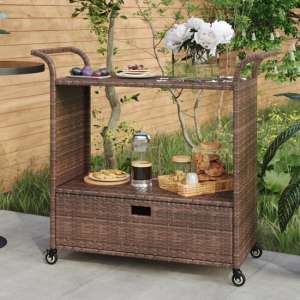 Selah Poly Rattan Drinks Trolley With Drawer In Brown