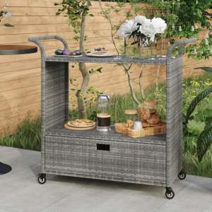 Selah Poly Rattan Drinks Trolley With Drawer In Grey