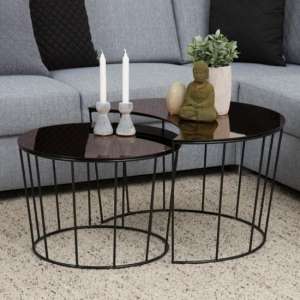Selby Glass Top Set Of 2 Coffee Tables In Bronze