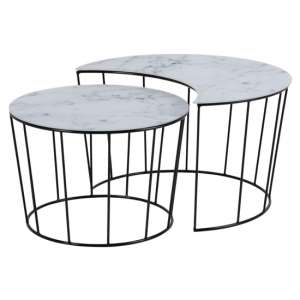 Selby Glass Top Set Of 2 Coffee Tables In White Marble Effect