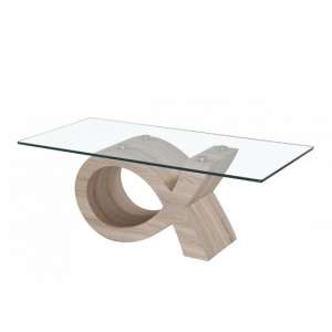 Selena Glass Coffee Table Rectangular In Clear With Wooden Base