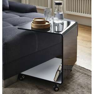 Selma Glass Side Table On Castors In Black And White