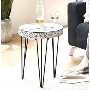 Selma Large Mirrored Side Table In White With Black Legs