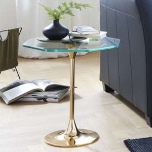 Selma Octagonal Clear Glass Side Table With Gold Metal Base