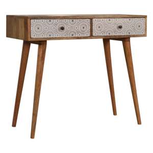 Sendai Wooden Console Table In Oak Ish And Screen Printed