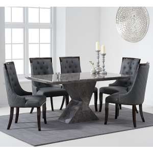 Senna High Gloss Marble Dining Table In Grey With 6 Chairs