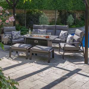 Sentra Outdoor Lounge Dining Set With Firepit Table In Grey