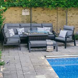 Sentra Modular Dining Set With Firepit Table And Chair In Grey