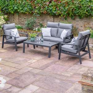 Sentra Outdoor Reclining Lounge Set With Coffee Table In Grey