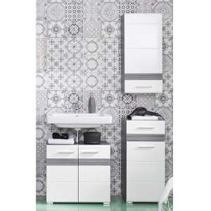 Seon Bathroom Funiture Set 13 In Gloss White And Smoky Silver