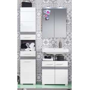 Seon LED Bathroom Funiture Set 6 In Gloss White And Smoky Silver