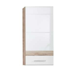 Seon Wall Bathroom Storage Cabinet In Gloss White Light Oak