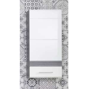 Seon Wall Bathroom Storage Cabinet In Gloss White Smoky Silver