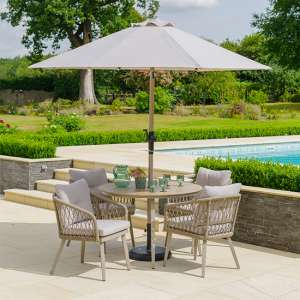 Seras Round 4 Seater Dining Set With 2.7M Parasol In Sand