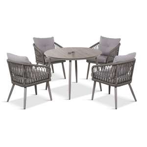 Seras Outdoor Round 4 Seater Dining Set In Mottled Sand