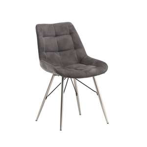 Serbia Fabric Dining Chair In Grey With Chrome Legs