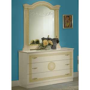 Serena High Gloss Dresser With Mirror In Beige And Gold