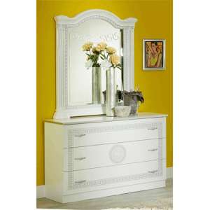 Serena High Gloss Dresser With Mirror In White And Silver