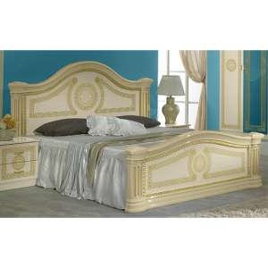 Serena High Gloss King Size Bed In Beige And Gold