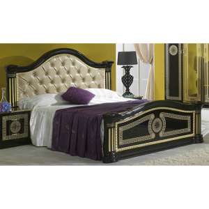 Serena Gloss King Size Bed PU Headboard In Black And Gold