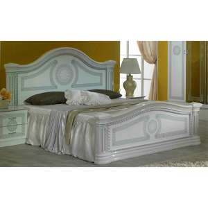 Serena High Gloss King Size Bed In White And Silver