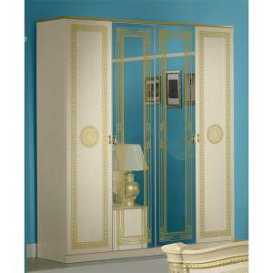 Serena High Gloss Wardrobe With 4 Doors In Beige And Gold