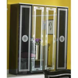 Serena High Gloss Wardrobe With 4 Doors In Black And Silver