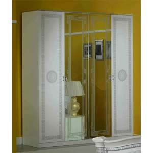 Serena High Gloss Wardrobe With 4 Doors In White And Silver