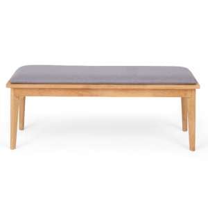 Seethes 140cm Wooden Dining Bench With Grey Fabric Seat In Oak