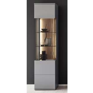 Setif Wooden Display Cabinet In Arctic Grey With 1 Door And LED