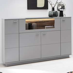 Setif Wooden Highboard In Arctic Grey With 4 Doors And LED