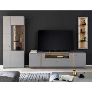 Setif Wooden Living Room Furniture Set 1 In Arctic Grey And LED