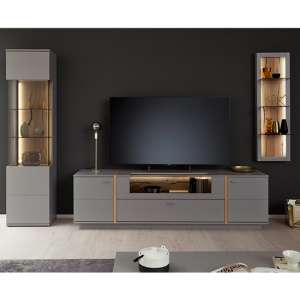 Setif Wooden Living Room Furniture Set 2 In Arctic Grey And LED