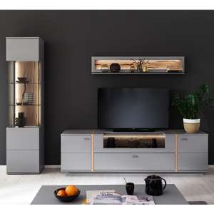 Setif Wooden Living Room Furniture Set 3 In Arctic Grey And LED