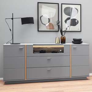 Setif Wooden Sideboard In Arctic Grey With 2 Doors And LED