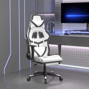 Seward Faux Leather Massage Gaming Chair In White And Black
