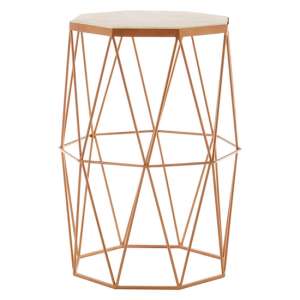 Shalom Octagonal White Marble Top Side Table With Gold Frame